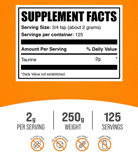 .COM Taurine Powder - Taurine Supplement, Taurine 2000Mg, Amino Acids Supplement - Heart Health Supplements, Unflavored & Gluten Free, 2G per Serving, 250G (8.8 Oz)