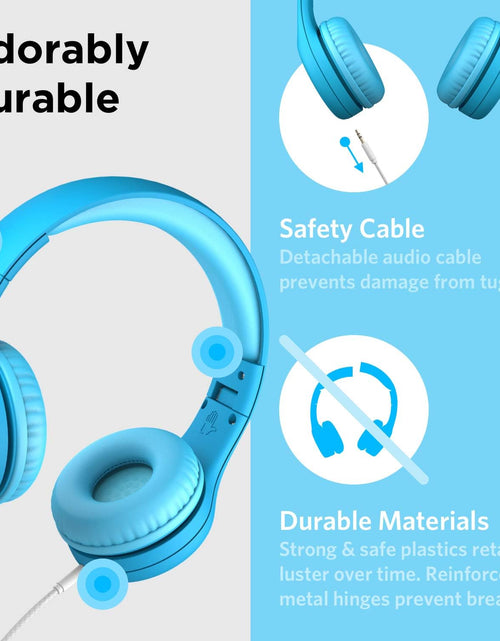 Load image into Gallery viewer, Connect+ PRO Kids Premium Volume Limited Wired Headphones with Shareport and Inline Microphone (Children) - Blue
