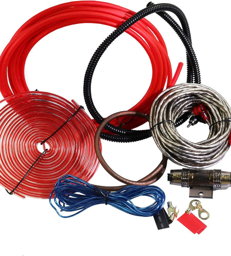 8 Gauge Car Amp Wiring Kit - Amp Power Wire Amplifier Installation Wiring Wire Kit, Power, Ground, Remote Cable, RCA Cable,Speaker Wire, Split Loom Tubing Fuse Holder Subwoofers Wiring Kit