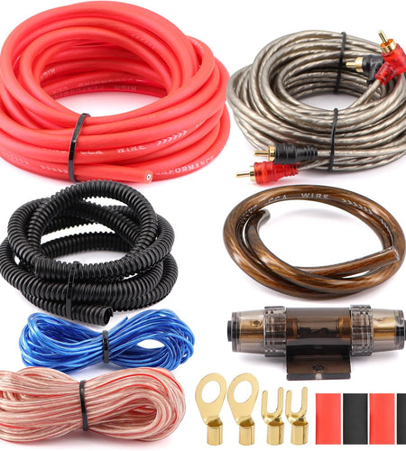 8 Gauge Car Amp Wiring Kit - Amp Power Wire Amplifier Installation Wiring Wire Kit, Power, Ground, Remote Cable, RCA Cable,Speaker Wire, Split Loom Tubing Fuse Holder Subwoofers Wiring Kit