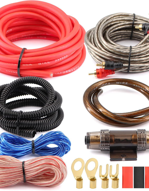 Load image into Gallery viewer, 8 Gauge Car Amp Wiring Kit - Amp Power Wire Amplifier Installation Wiring Wire Kit, Power, Ground, Remote Cable, RCA Cable,Speaker Wire, Split Loom Tubing Fuse Holder Subwoofers Wiring Kit
