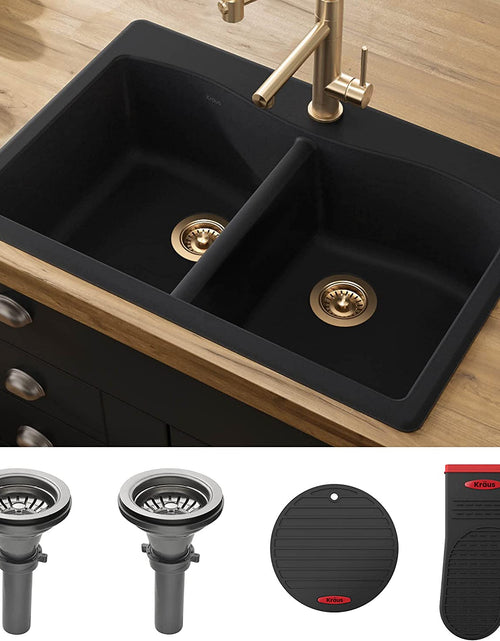 Load image into Gallery viewer, Forteza 33" Drop-In/Undermount Granite 50/50 Double Bowl Kitchen Sink - Black (KGD-52BLACK)
