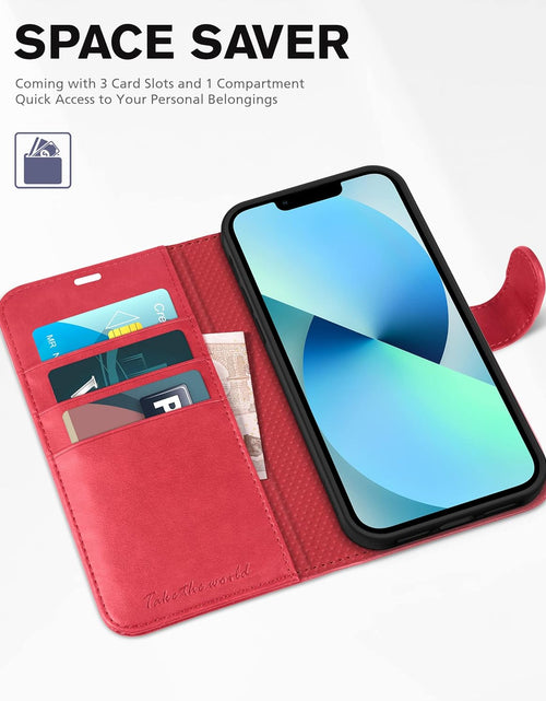 Load image into Gallery viewer, Wallet Case for Iphone 13 6.1-Inch 5G, [RFID Blocking] Card Slots Holder Stand [Shockproof TPU Interior Case] PU Leather Magnetic Protective Flip Cover Compatible with Iphone 13 6.1" 2021, Red
