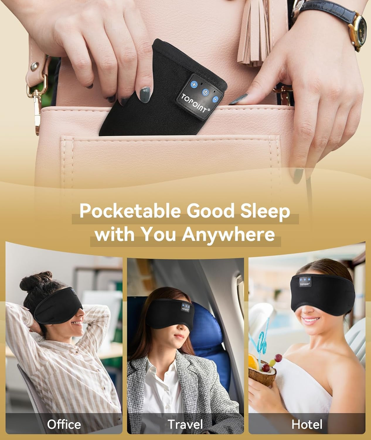 Sleep Mask Headphones Wireless Bluetooth 5.2, Eye Mask for Sleeping Side/Back Sleepers Travel Music Headsets with Microphone Handsfree Men Women Girls Gifts