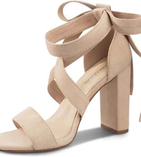 Strappy Heels for Women Chunky Heels High Heeled Sandals with Lace up Fahsion Casual Nude Block Heel Sandals,Ellery-Color-0