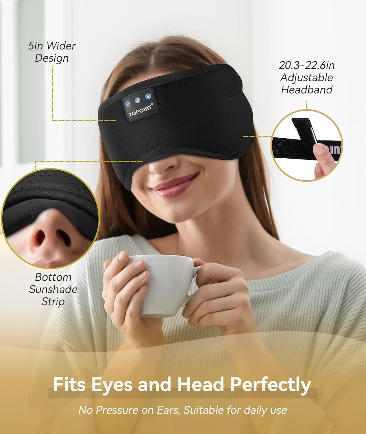 Sleep Mask Headphones Wireless Bluetooth 5.2, Eye Mask for Sleeping Side/Back Sleepers Travel Music Headsets with Microphone Handsfree Men Women Girls Gifts