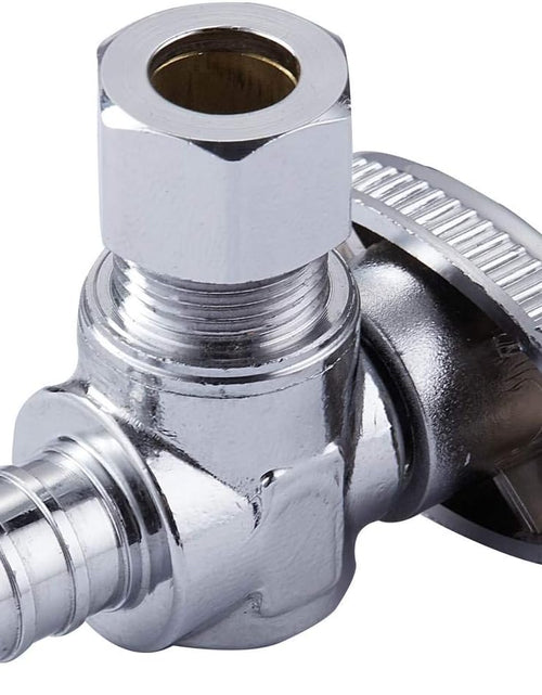 Load image into Gallery viewer, 2 Pack Premium Lead-Free Brass 1/2 Inch Pex X 3/8 Inch OD Compression Quarter Turn Angle Stop Valve with 2 PCS PEX Clamp Ring
