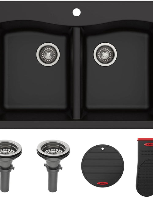 Load image into Gallery viewer, Forteza 33" Drop-In/Undermount Granite 50/50 Double Bowl Kitchen Sink - Black (KGD-52BLACK)
