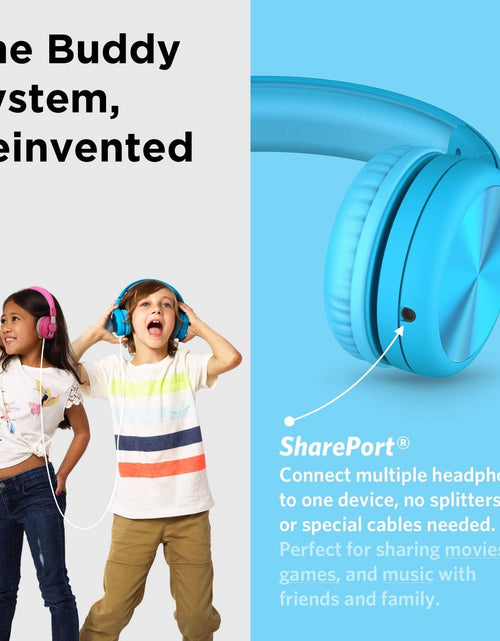 Load image into Gallery viewer, Connect+ PRO Kids Premium Volume Limited Wired Headphones with Shareport and Inline Microphone (Children) - Blue
