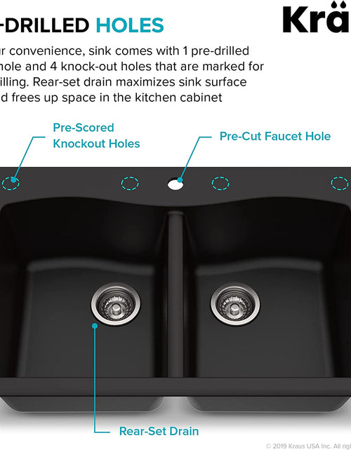 Load image into Gallery viewer, Forteza 33" Drop-In/Undermount Granite 50/50 Double Bowl Kitchen Sink - Black (KGD-52BLACK)
