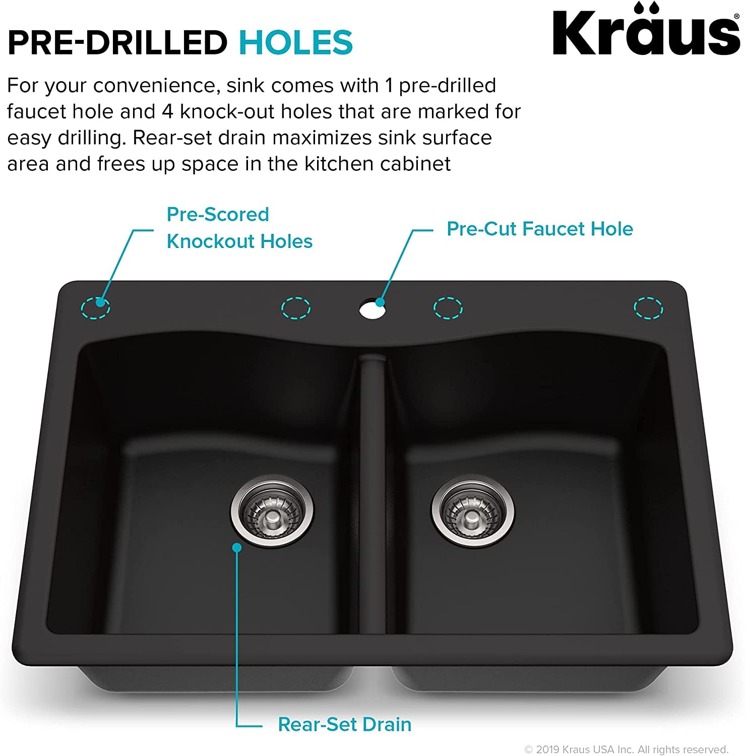 Forteza 33" Drop-In/Undermount Granite 50/50 Double Bowl Kitchen Sink - Black (KGD-52BLACK)