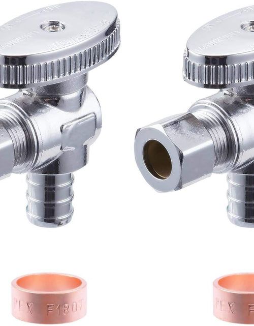 Load image into Gallery viewer, 2 Pack Premium Lead-Free Brass 1/2 Inch Pex X 3/8 Inch OD Compression Quarter Turn Angle Stop Valve with 2 PCS PEX Clamp Ring
