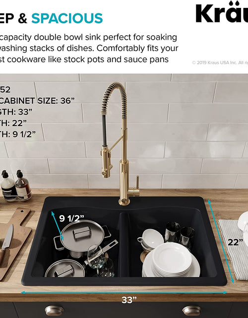 Load image into Gallery viewer, Forteza 33" Drop-In/Undermount Granite 50/50 Double Bowl Kitchen Sink - Black (KGD-52BLACK)
