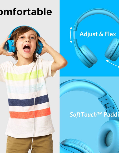 Load image into Gallery viewer, Connect+ PRO Kids Premium Volume Limited Wired Headphones with Shareport and Inline Microphone (Children) - Blue
